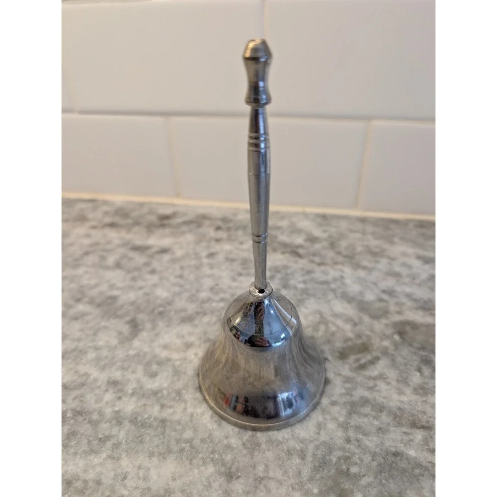Vintage Metal Bell Long Slim Handle Made In India 6